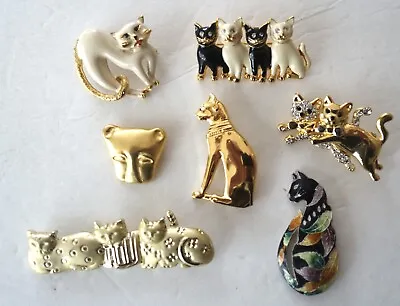 $39.99 • Buy Lot Of 7 Vintage Cat Pins, Some Enamel, Costume Jewelry
