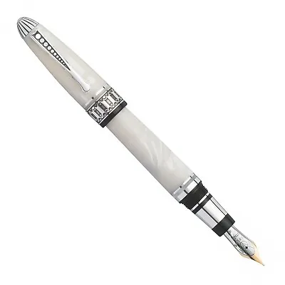 Marlen Opera Fountain Pen | White Celluloid Silver 18K Gold Nib | Numb. Ed. • $399