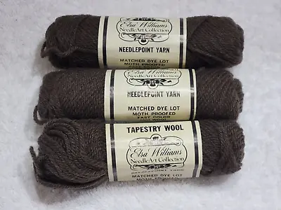 Vintage Elsa Williams Tapestry Wool Yarn 3 Skeins Brown All N711 Needlepoint • $7.99