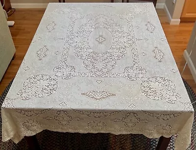 60x78  White Quaker Lace Tablecloth/Ornate Floral Theme/Picot Edges Scallop • $12