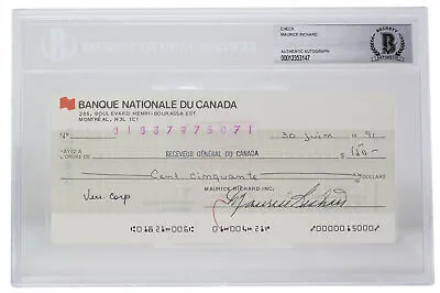 Maurice Richard Signed Montreal Canadiens  Bank Check #071 BGS • $249.99