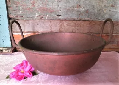 Antique Copper Jam Pot Preserve Cooking Pot France Huge 40cm Handmade Jardiniere • $159.99