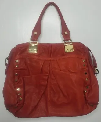 $250 • Buy Treesje Handbag Red Leather Gold Studded Hardware Large Hobo 