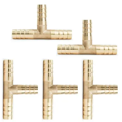 5PCS- 3/8 HOSE BARB TEE Brass Pipe 3 WAY T Fitting Thread Gas Fuel Water Air- • $10.59