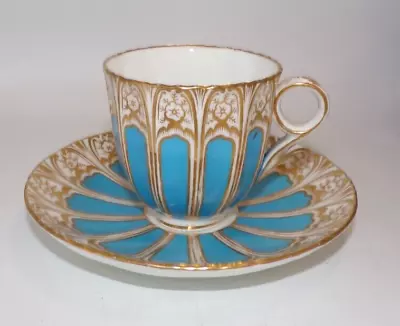 Coalport Gothic Revival Hand Painted Tea Cup & Saucer C1840 Pattern 5/96 • £75