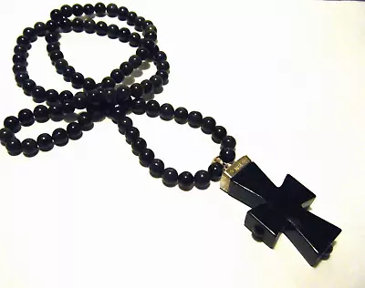 MMA Metropolitan Museum Art Sterling &Black Agate Beaded Maltese Cross Necklace • $155