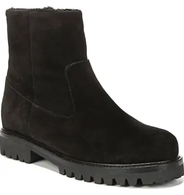 Vince Frances Womens Black Suede Genuine Shearling Lug Boot N6287 Size 10 • $272