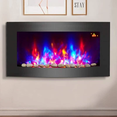 £181.99 • Buy NRG 2KW Black Curved Glass Wall Mounted Electric Fire Place Heater Fire Feature
