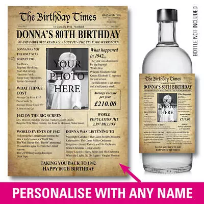 £3.49 • Buy 1943 80th PERSONALISED BIRTHDAY WINE SPIRIT PROSECCO BOTTLE LABEL PHOTO 187
