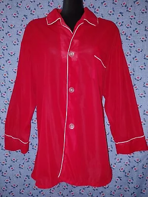 Vintage 70s Men's Red Nylon Pyjama Shirt - Size L /41-44 - Brent/Montgomery Ward • $12