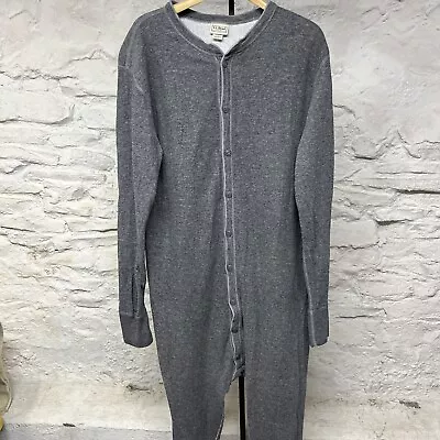 LL Bean Gray Two Layer Wool  Long John Union Suit Base Layer Butt Flap Canada L • $54.95