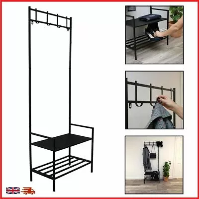 £24.99 • Buy Free Standing Metal Coat Rack Hall Tree With 2-Tier With Bench And Shoe Storage