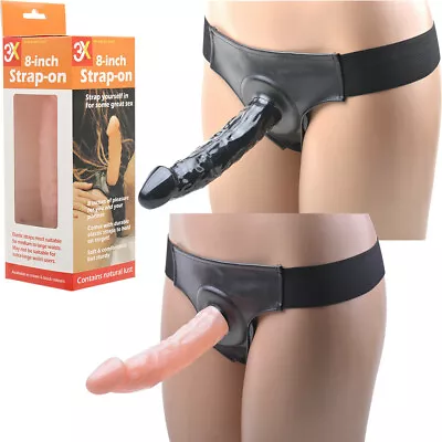 SAX 8  Strap On Dildo HOLLOW Dong Harness Lesbian Couples Penis Extender Sex Toy • $29.95