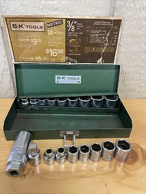 Vintage S-K 3/8  Drive Metric Socket Set + Standard 19 Pieces Set Made In USA • $49.99