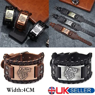 £5.99 • Buy Men Leather Punk Cuff Bracelet Belt Wide Cowhide Buckle Wrap Braided Wristband