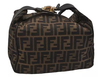 Authentic FENDI Vintage Zucca Hand Bag Purse Canvas Leather Brown 1084J • $122.50