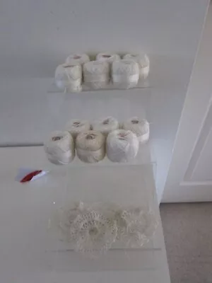 13 X Coats Mercer Crochet Thread No 70 Ivory/4 Doilies/tatting Shuttle • £15