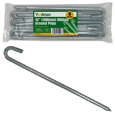 YARDMAN Ground Pegs – 8-pcs 12  Ribbed Tent Peg – 10mm Thick Torr Steel • £13.75