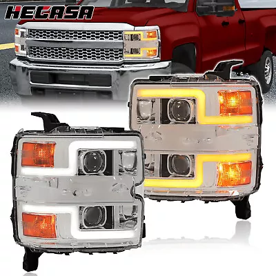 Switchback LED Chrome Projector Headlight For Chevy Silverado 2500 3500HD 15-19 • $235