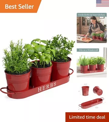 Vintage Metal Windowsill Plant Pots With Tray - Indoor Herb Garden Planter Set • $47.99