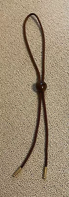 Vintage Kukui Nut Polynesian Bolo Tie Western Brown Braided String Brass Hawaii • $19.99
