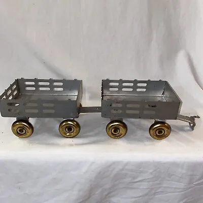 2 Marx Stake Pup Trailers W/Dollies Truck Train W/Balloon Tires 1940’s • $54.99