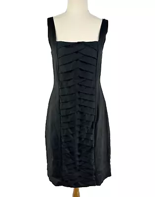 Queenspark Womens Dress 8 Black Linen Sleeveless Ruched Panel Dress • $35