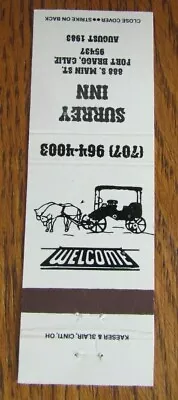 Horse-drawn Carriage Matchbook Cover: Surrey Inn Fort Bragg California -d10 • $5.08