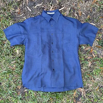 Perry Ellis Short Sleeve Casual Button Down Shirt M Blue • $17