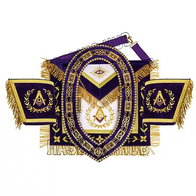 Masonic Grand Lodge Master Mason 100% Lambskin Apron + Chain Collar + Gauntlets • $125.99