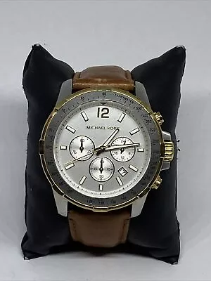 Michael Kors Grayson MK8185 Men's Brown Leather Analog Dial Quartz Watch UC796 • $59.99