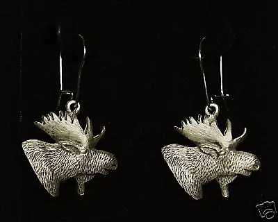 Pewter Moose Head Dangle Earrings By Empire Pewter • $12.99