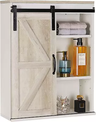 Farmhouse Wood Wall Storage Bathroom Cabinet With Sliding Barn Door Rustic Medi • $111.99