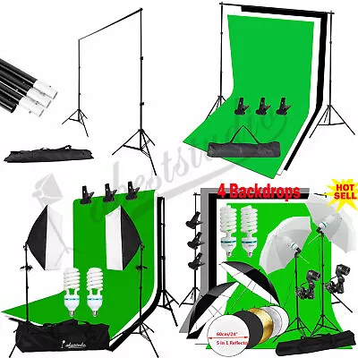 Photography Studio Lighting Kit Photo Softbox Backdrops Background Umbrella Set • £116.99