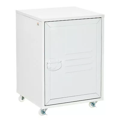 Rolling Storage Cabinet Mobile File Cabinet With Adjustable Shelf White • £28.99