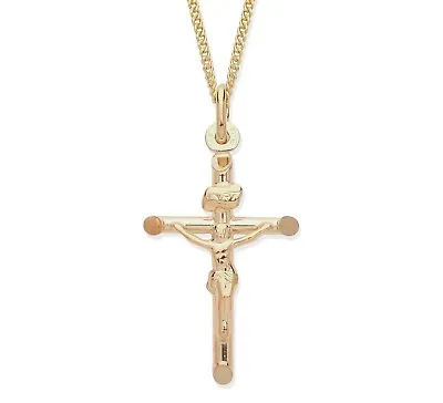 9ct Yellow Gold CRUCIFIX Cross Pendant / Necklace + 18 Inch Chain • £89.95