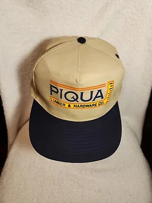 VTG Piqua Lumber & Hardware Truckers Hat Cap Navy Snapback Spell Out Logo  • $12.37