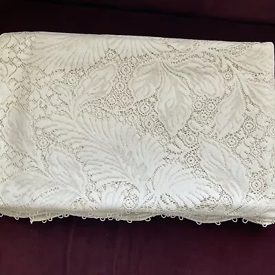 Vtg Beige Oblong Quaker Lace Tablecloth Picot Hemline - 86 X 68 • $45