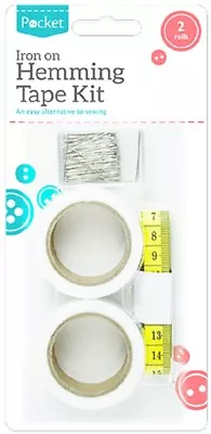 Fabric  Hemming Tape Fusion Set Iron On Web Roll Cloths Sewing Turn Up Hem Pins • £3.69