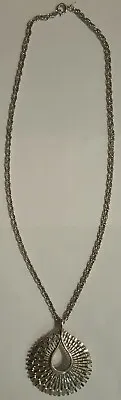 Vintage Crown Trifari Silver Tone Modernist Pendant Necklace Signed • $35