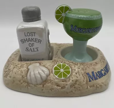 Jimmy Buffett Margaritaville Ceramic Tropical Salt & Pepper Shakers & Base Art • $49