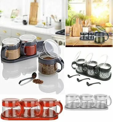 £7.85 • Buy Set Of 3 Tea Coffee Sugar Spices Kitchen Storage Canisters Jars Pots Containers
