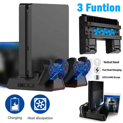 $51.48 • Buy For PS4 Pro Slim Vertical Stand+Cooling Fan Game Holder Charger Charging Dock YU