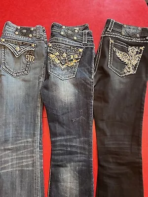 Miss Me Boot Cut Flare Jeans Lot Of 3 Size 28 (30x34) Y2K Bedazzled Embellished • $33