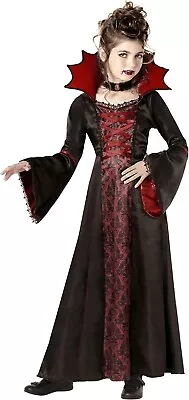 Deluxe Girls Vampire Costume Kids Gothic Vampiress Dracula Halloween Fancy Dress • £17.99