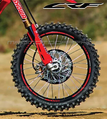 CRF 250R 450R Moto Cross Wheel Decals Rim Stickers Stripes For Honda 125 450 Red • £28.68