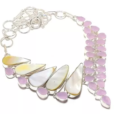 Mother Of Pearl Chalcedony Gemstone 925 Sterling Silver Jewelry Necklace 18  • $35