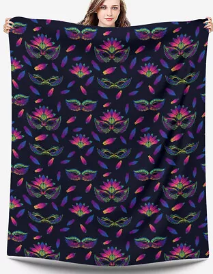 Mardi Gras Velveteen Throw Blanket #5 New Orleans Beads Party Queen Gift • $59.50