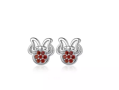 Silver Tiny Disney Mickey Mouse Pave Red Cubic Zirconia Stud Earrings • $9.99