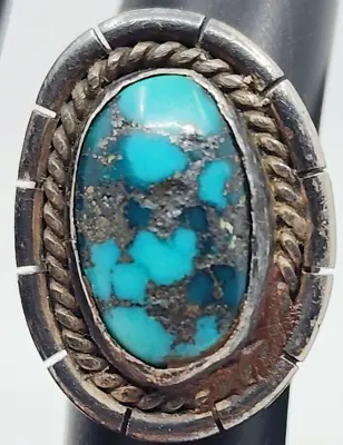Old Pawn Vintage Native American Sterling Silver QUALITY TURQUOISE Ring Size 6 • $85.45